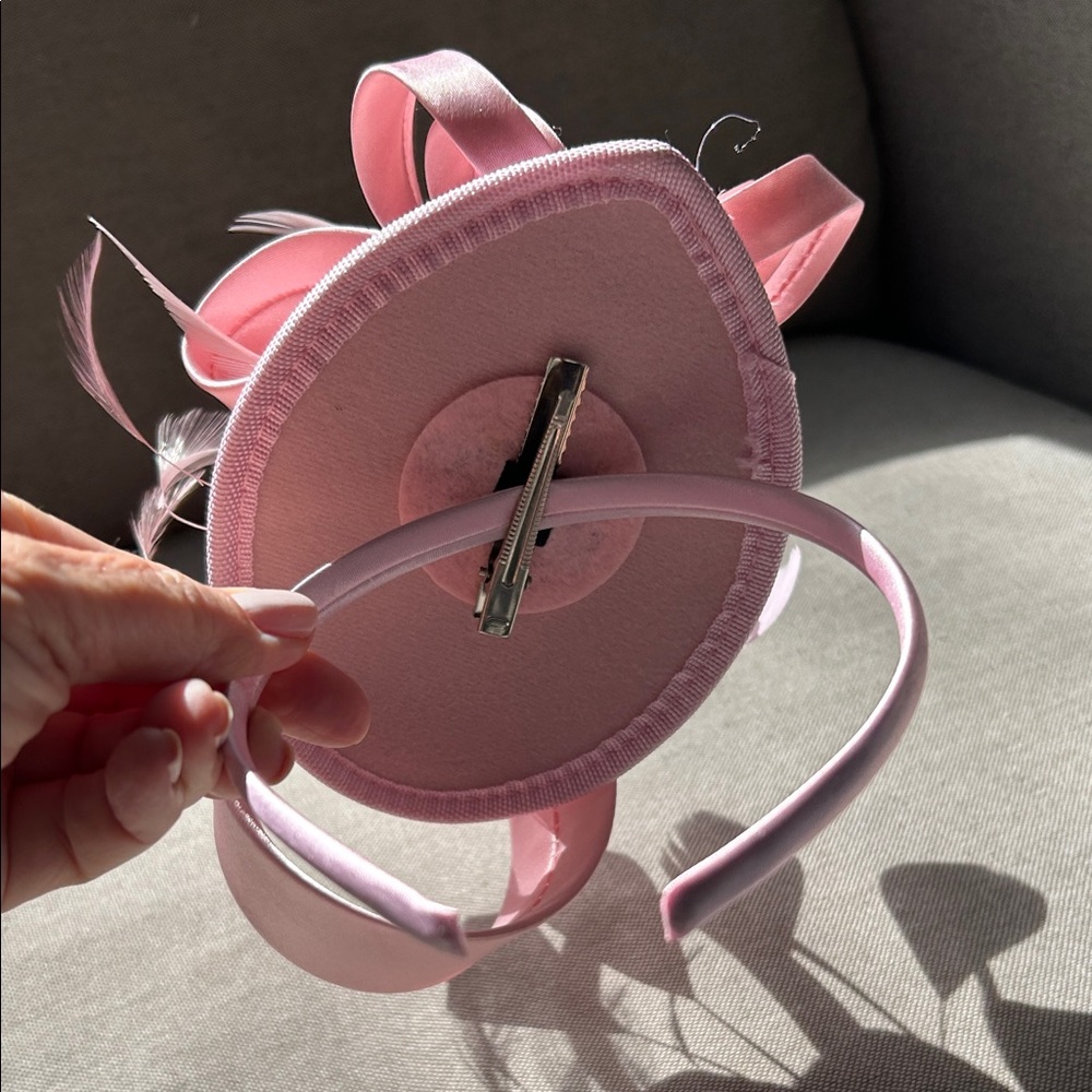 Delicate Pink Ribbon & Feather Fascinator Headband - Picture 3 of 4